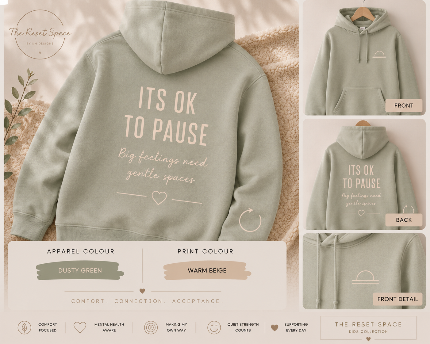 ITS OK TO PAUSE | Kids Oversized Hoodie, Sweatshirt & T-Shirt | Supportive Clothing for Big Feelings & Busy Minds