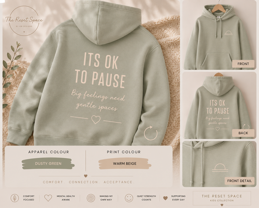 ITS OK TO PAUSE | Kids Oversized Hoodie, Sweatshirt & T-Shirt | Supportive Clothing for Big Feelings & Busy Minds