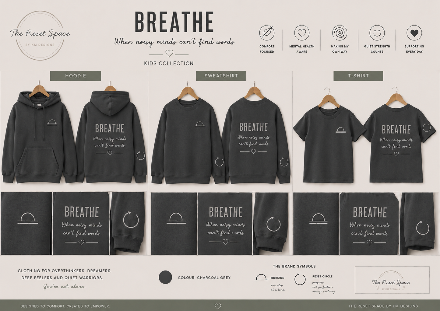 BREATHE | Kids Oversized Hoodie, Sweatshirt & T-Shirt | Supportive Clothing for Big Feelings & Busy Minds