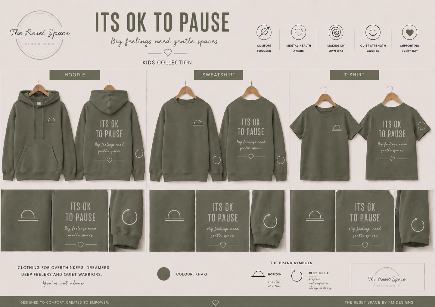 ITS OK TO PAUSE | Kids Oversized Hoodie, Sweatshirt & T-Shirt | Supportive Clothing for Big Feelings & Busy Minds
