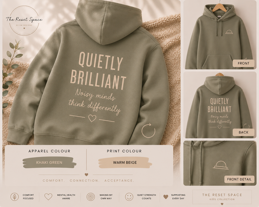 QUIETLY BRILLIANT | Kids Oversized Hoodie, Sweatshirt & T-Shirt | Supportive Clothing for Big Feelings & Busy Minds
