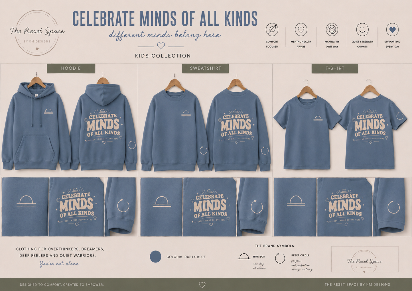 CELEBRATE MINDS OF ALL KINDS | Kids Oversized Hoodie, Sweatshirt & T-Shirt | Supportive Clothing for Big Feelings & Busy Minds