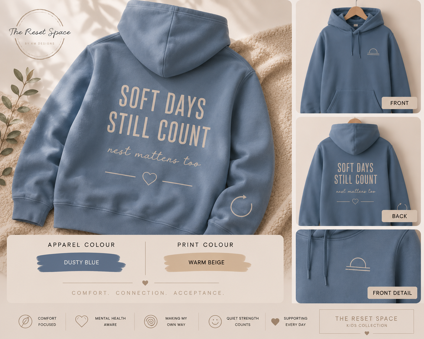 SOFT DAYS STILL COUNT | Kids Oversized Hoodie, Sweatshirt & T-Shirt | Supportive Clothing for Big Feelings & Busy Minds
