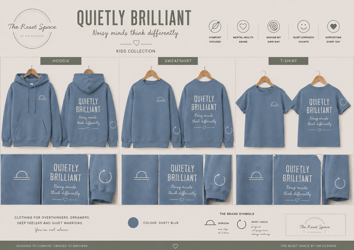 QUIETLY BRILLIANT | Kids Oversized Hoodie, Sweatshirt & T-Shirt | Supportive Clothing for Big Feelings & Busy Minds