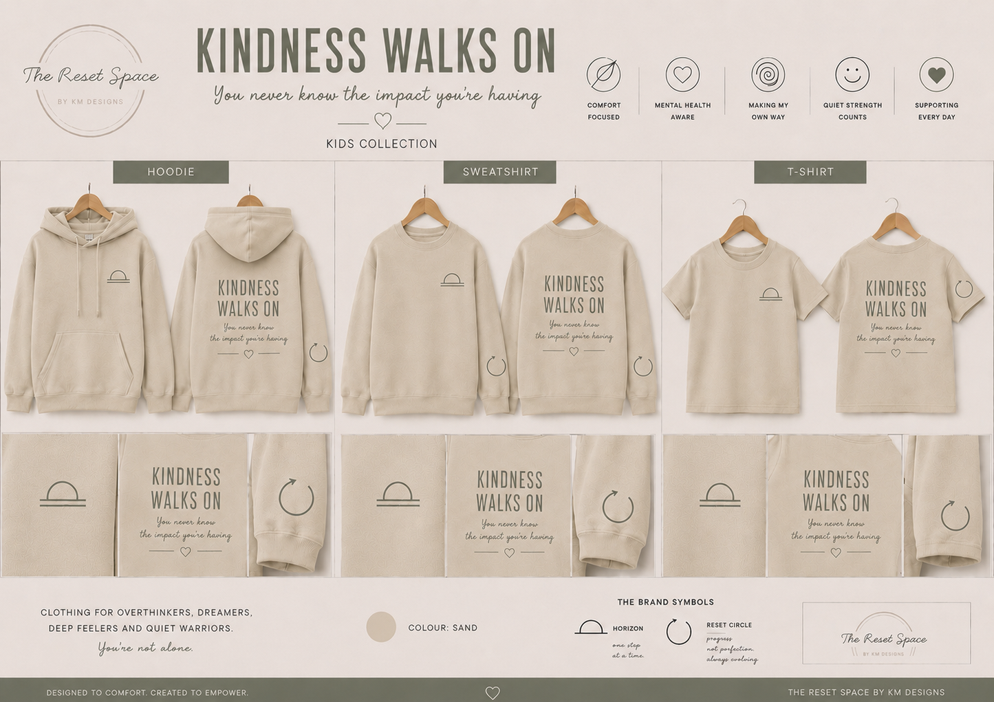 KINDNESS WALKS ON | Kids Oversized Hoodie, Sweatshirt & T-Shirt | Supportive Clothing for Big Feelings & Busy Minds