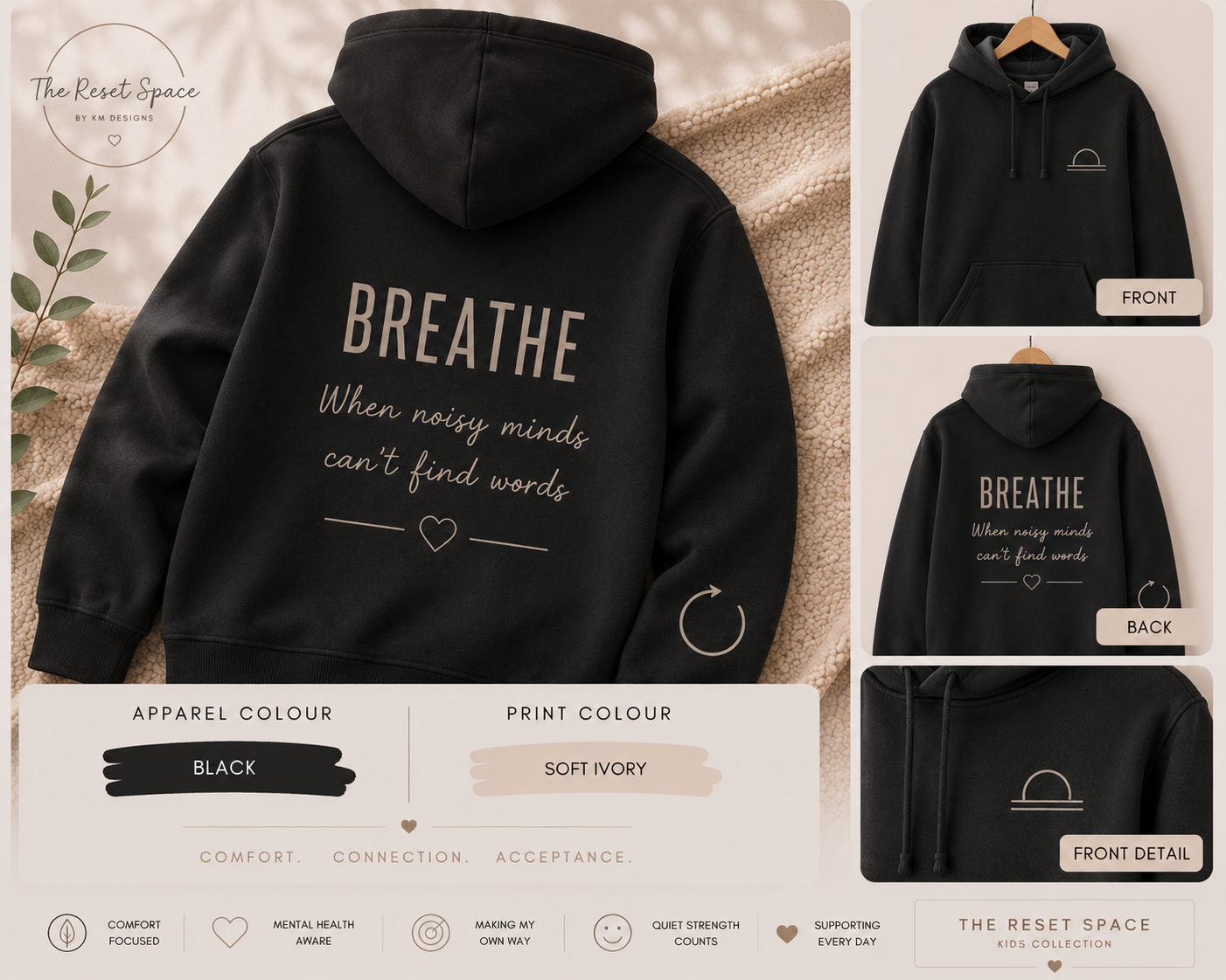 BREATHE | Kids Oversized Hoodie, Sweatshirt & T-Shirt | Supportive Clothing for Big Feelings & Busy Minds