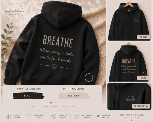BREATHE | Kids Oversized Hoodie, Sweatshirt & T-Shirt | Supportive Clothing for Big Feelings & Busy Minds
