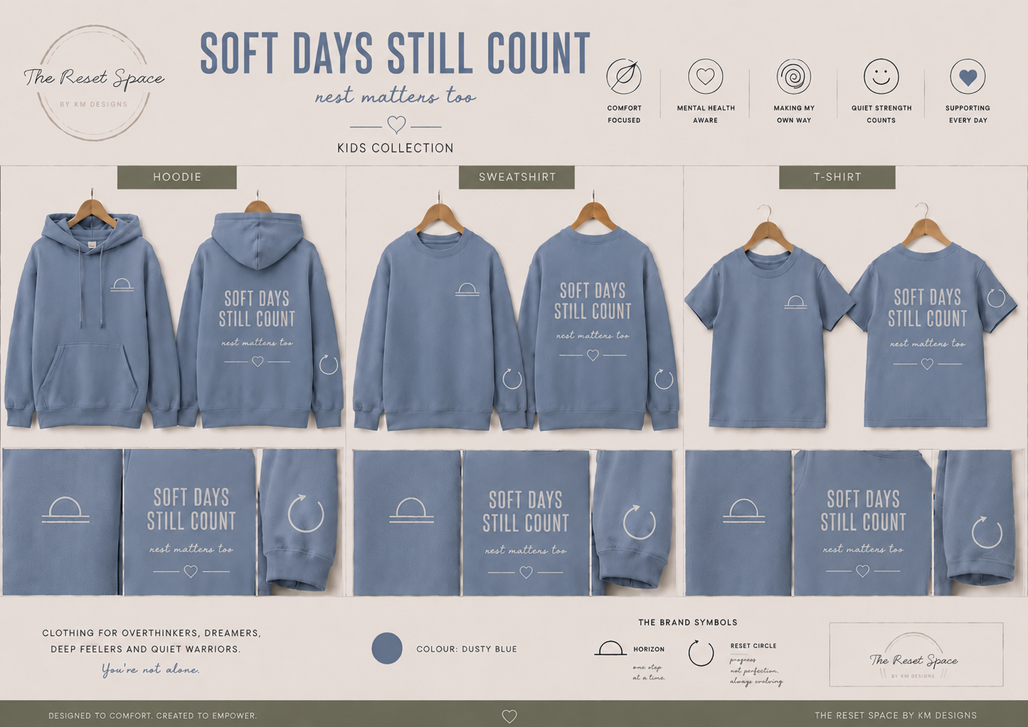 SOFT DAYS STILL COUNT | Kids Oversized Hoodie, Sweatshirt & T-Shirt | Supportive Clothing for Big Feelings & Busy Minds