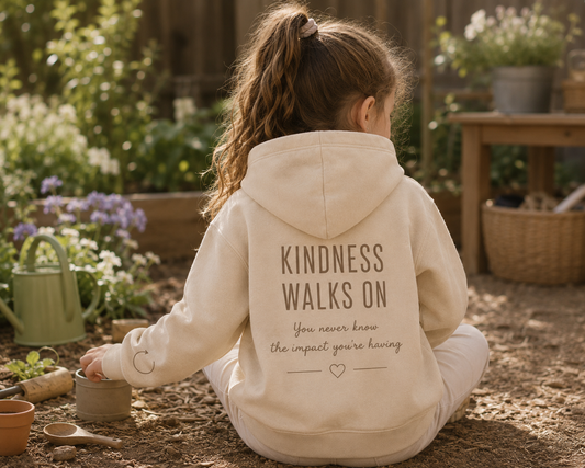 KINDNESS WALKS ON | Kids Oversized Hoodie, Sweatshirt & T-Shirt | Supportive Clothing for Big Feelings & Busy Minds