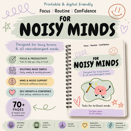 For Noisy Minds Planner | Neurodivergent Digital Download Print At Home Planner | ADHD Friendly | Gentle Reset & Emotional Regulation Tool