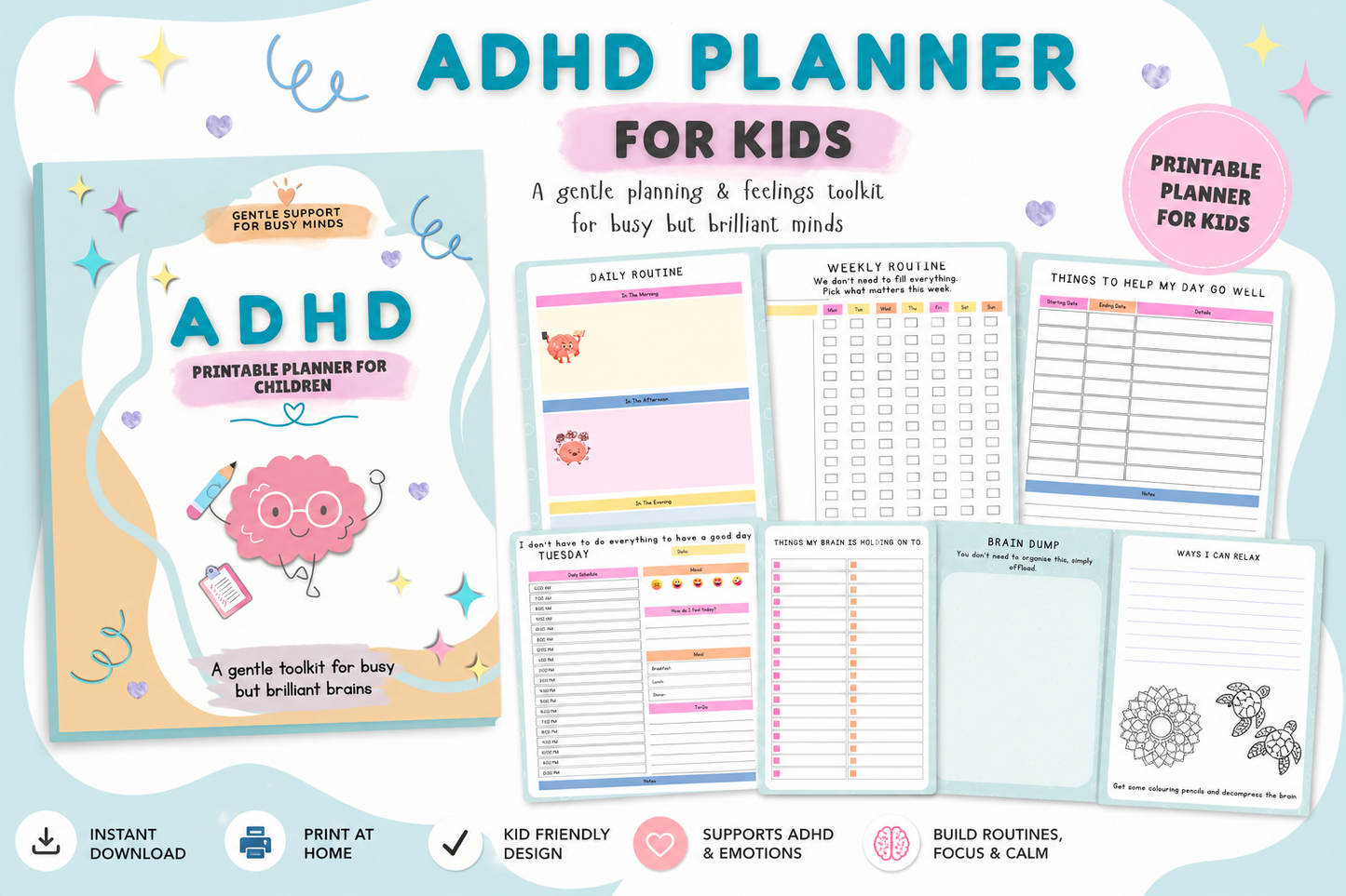 ADHD Planner for Kids | Neurodivergent Child Routine & Feelings Toolkit | Printable Weekly / Monthly Planner PDF | Child Friendly