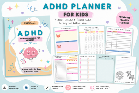 ADHD Planner for Kids | Neurodivergent Child Routine & Feelings Toolkit | Printable Weekly / Monthly Planner PDF | Child Friendly