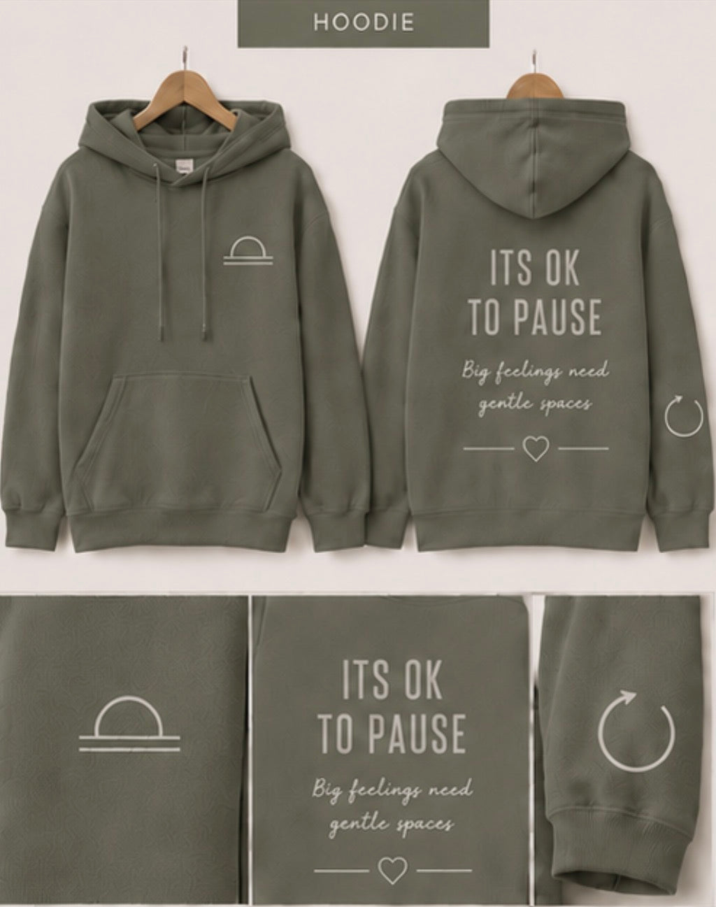 ITS OK TO PAUSE | Kids Oversized Hoodie, Sweatshirt & T-Shirt | Supportive Clothing for Big Feelings & Busy Minds