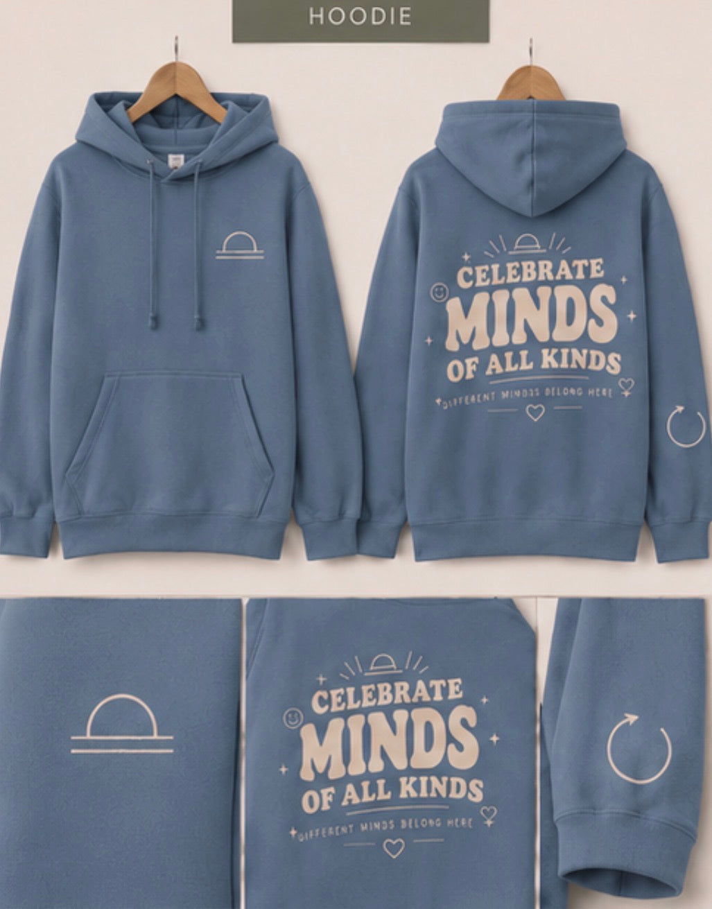 CELEBRATE MINDS OF ALL KINDS | Kids Oversized Hoodie, Sweatshirt & T-Shirt | Supportive Clothing for Big Feelings & Busy Minds