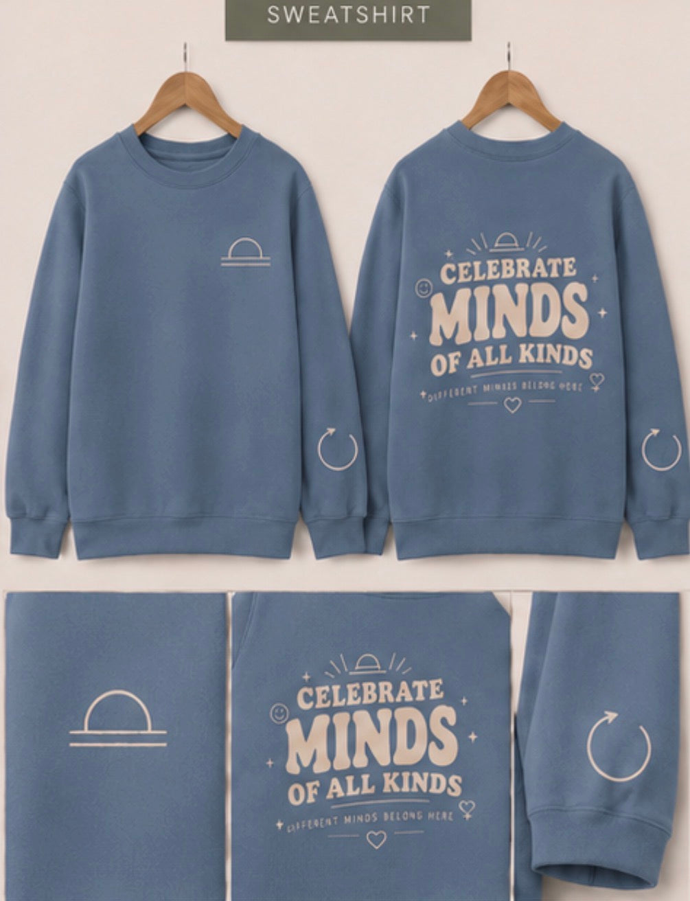 CELEBRATE MINDS OF ALL KINDS | Kids Oversized Hoodie, Sweatshirt & T-Shirt | Supportive Clothing for Big Feelings & Busy Minds